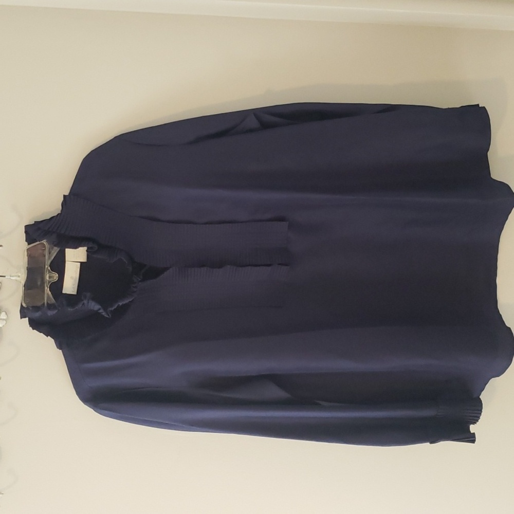 Soft Surroundings Blouse Womens sz 1X Navy Blue Ruffled All Silk Tunic